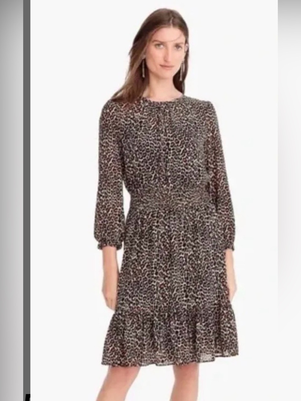 J Crew Cinched Waist Dress Leopard Print Chiffon Long Sleeve‎